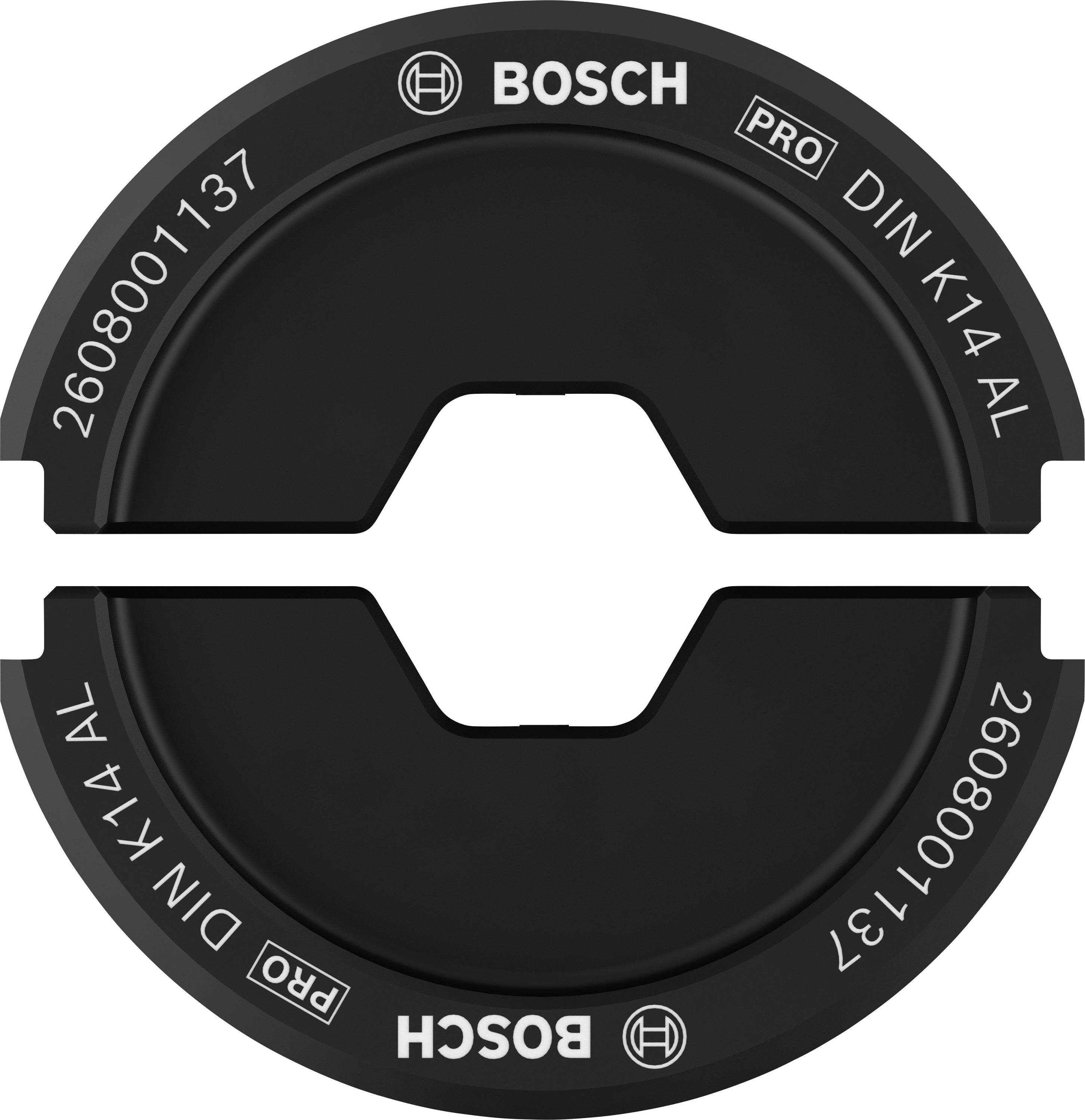 Bosch biztonsági nyakörv, fekete, 'PRO DIN K14 AL' felirattal, műszaki alkalmazásokhoz tervezve.