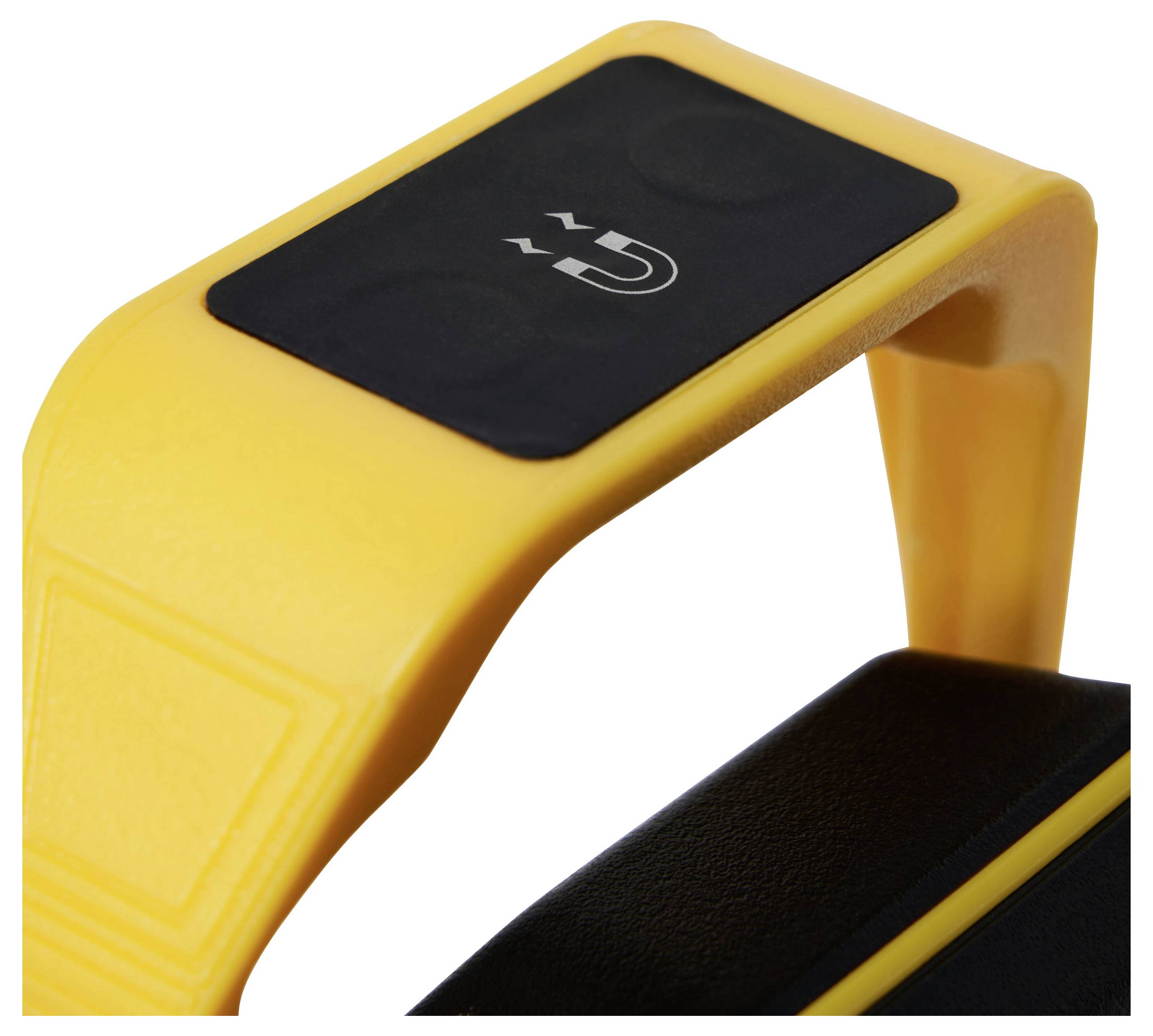 Sárga-fekete hordozható hangszóró a tetején egy 'Bluetooth' szimbólummal.