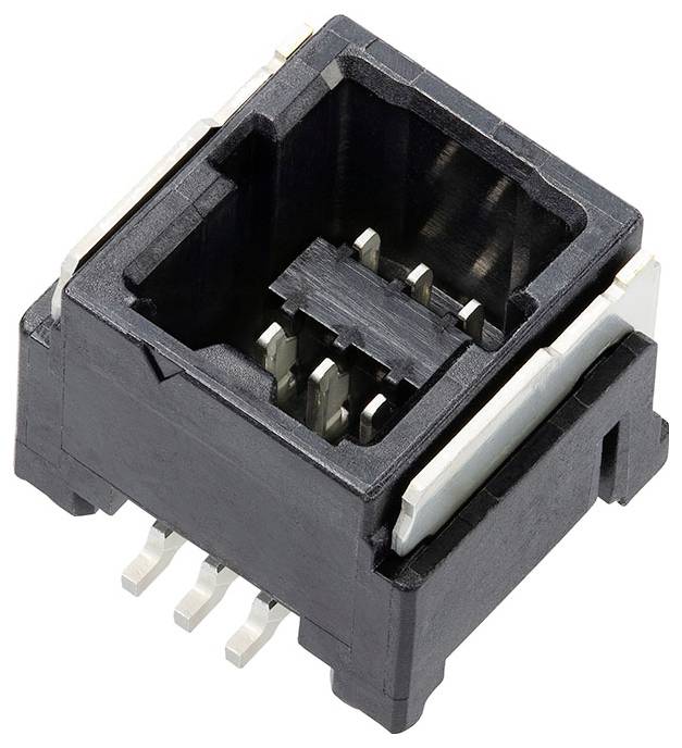 Egy fekete, négyszögletes Ethernet-csatlakozó hat tűvel, amelyet jellemzően hálózati kábeles csatlakozásokhoz használnak elektronikai eszközökben.