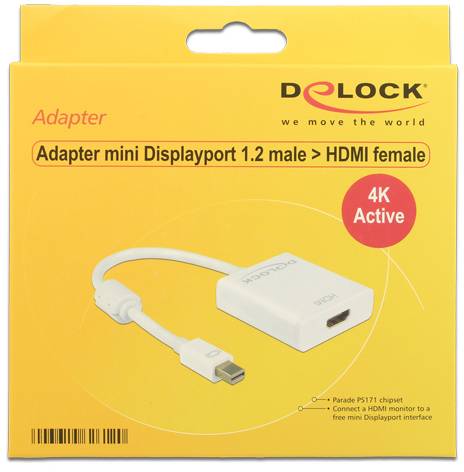 Delock 62612 Kijelző csatlakozó / HDMI Átalakító [1x Mini DisplayPort dugó - 1x HDMI alj] Fehér 0.20 m-0