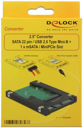 Delock 62853 Csatlakozó átalakító [1x SATA, USB 2.0 - 1x mSATA, Mini PCI-Express]-3