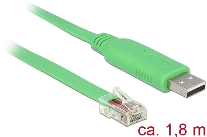 Zöld USB-RJ45 kábel, hossza kb. 1,8 méter, hálózati adatkapcsolatokhoz.