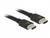 Egy fekete HDMI-kábel két csatlakozóval, mindkét vég ugyanabba az irányba mutat.