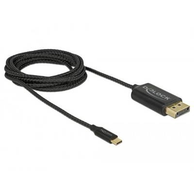 Egy Delock gyártmányú fekete, fonott dizájnú USB-C-ről HDMI-re átalakító kábel. A bal oldalán USB-C csatlakozó, a jobb oldalán HDMI csatlakozó található.