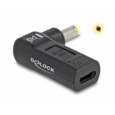 'Delock Adapter: USB-C-ről 5,5 mm-es tápcsatlakozóra, fekete, L-alakú, alkalmas töltőkhöz, kompakt és hordozható.'