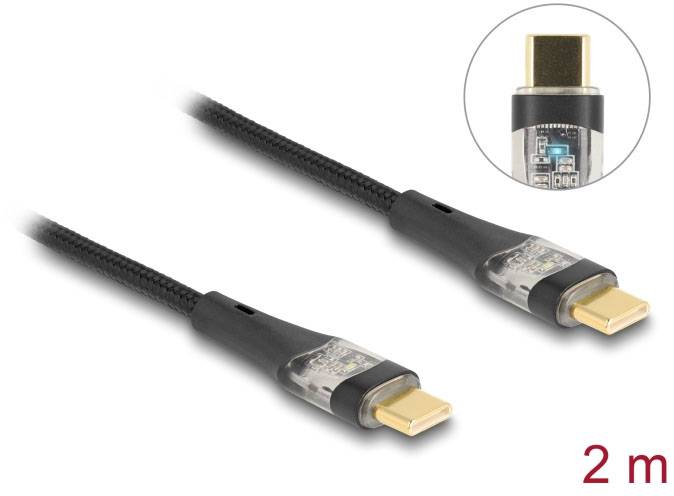 2 m USB-C kábel fonott borítással és aranyozott csatlakozókkal a jobb csatlakozás és tartósság érdekében.