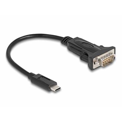 USB-C–VGA-átalakító kábel: Fekete kábel USB-C-csatlakozóval az egyik oldalon és VGA-csatlakozóval a másik oldalon.