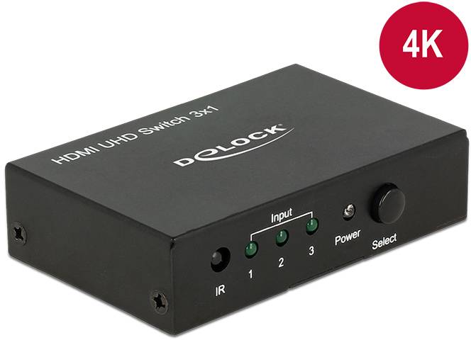 Delock 18683 HDMI switch 3D lejátszás lehetséges, LED-es kijelző, Távirányítóval, Fém ház, Ultra HD-re alkalmas 3840 x 2-0