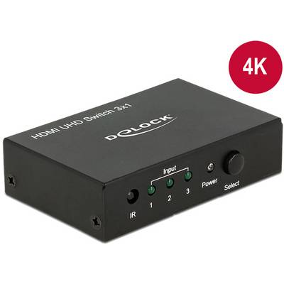 Delock 18683 HDMI switch 3D lejátszás lehetséges, LED-es kijelző, Távirányítóval, Fém ház, Ultra HD-re alkalmas 3840 x 2-0