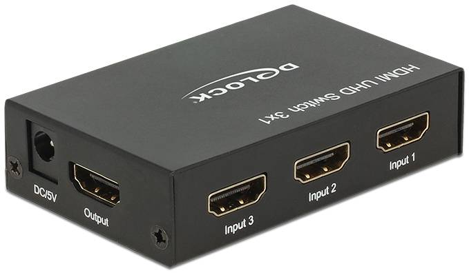 Delock 18683 HDMI switch 3D lejátszás lehetséges, LED-es kijelző, Távirányítóval, Fém ház, Ultra HD-re alkalmas 3840 x 2-2