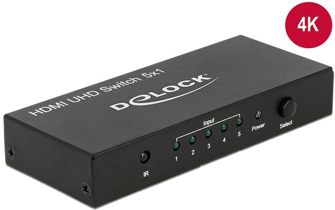 Delock 18685 HDMI switch 3D lejátszás lehetséges, Távirányítóval, Ultra HD-re alkalmas, Fém ház 3840 x 2160 pixel-0