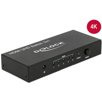Delock 18685 HDMI switch 3D lejátszás lehetséges, Távirányítóval, Ultra HD-re alkalmas, Fém ház 3840 x 2160 pixel-0