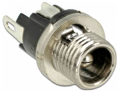 Fémhüvely két érintkezővel, elektronikai alkatrészekhez alkalmas. Hengeres formát mutat menettel.