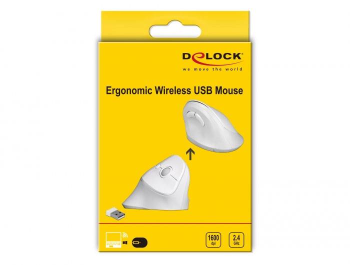 Delock 12596 Ergonomikus egér USB, Vezeték nélküli Fehér 4 Gombok 800 dpi, 1200 dpi, 1600 dpi-4
