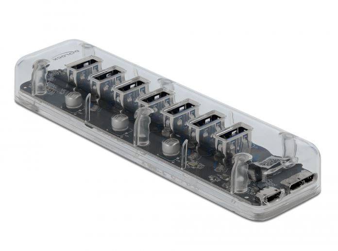 Delock 64088 USB hub 7 port USB-A USB 3.2 Gen1 5 GBit/s Átlátszó 64088-1