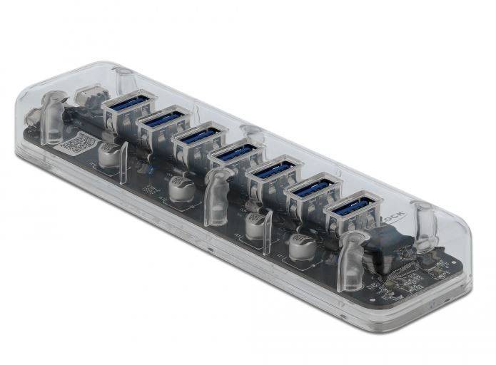 Delock 64088 USB hub 7 port USB-A USB 3.2 Gen1 5 GBit/s Átlátszó 64088-2