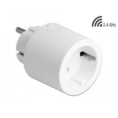 Fehér okos konnektor WiFi-szimbólummal és '2,4 GHz' felirattal, vezeték nélküli vezérlésre alkalmas elektromos készülékekhez.