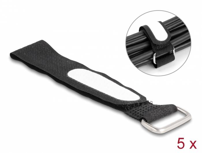 Delock Tépőzár kábelkötegelő (H x Sz) 203 mm x 20 mm Fekete 5 db