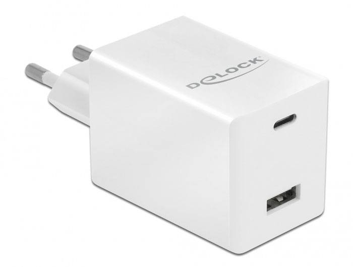 Delock 41448 USB-s töltőkészülék 48 W USB-A, USB-C® Power Delivery Fehér Aljzat dugó Gyorstöltő, USB Power Delivery (USB-1