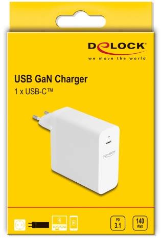Delock 41471 USB-s töltőkészülék 140 W USB PD 3.1 Fehér Beltér GaN-2