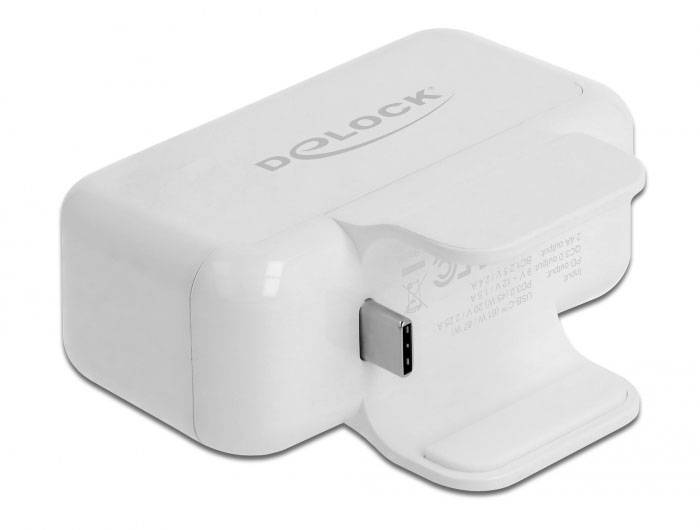Delock 64079 USB-s töltőkészülék USB-C® alj (Power Delivery), USB-A Power Delivery Fehér Aljzat dugó USB Power Delivery (USB-PD), Túláramvédelem