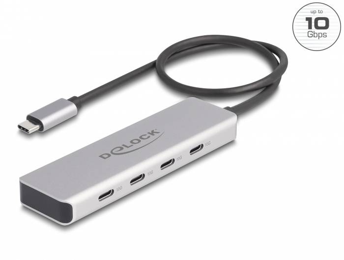 Delock 64231 USB hub 4 port USB-C® USB 3.2 Gen2 10 GBit/s USB-C dugóval Szürke 64231-2