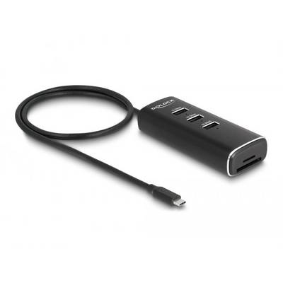 Delock 64234 USB hub 3 port USB-A, SD, Mikro SD, DC alj 3.5 mm USB 3.2 Gen2 10 GBit/s USB-C dugóval Fekete 64234-0