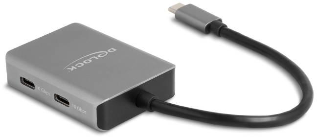Delock 64249 USB hub 4 port USB-C® USB 3.2 Gen2 10 GBit/s USB-C dugóval Fekete, Szürke 64249-1