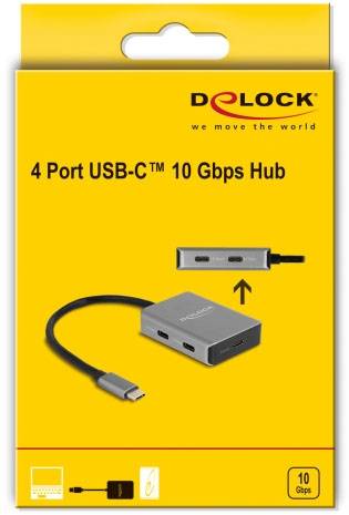 Delock 64249 USB hub 4 port USB-C® USB 3.2 Gen2 10 GBit/s USB-C dugóval Fekete, Szürke 64249-3
