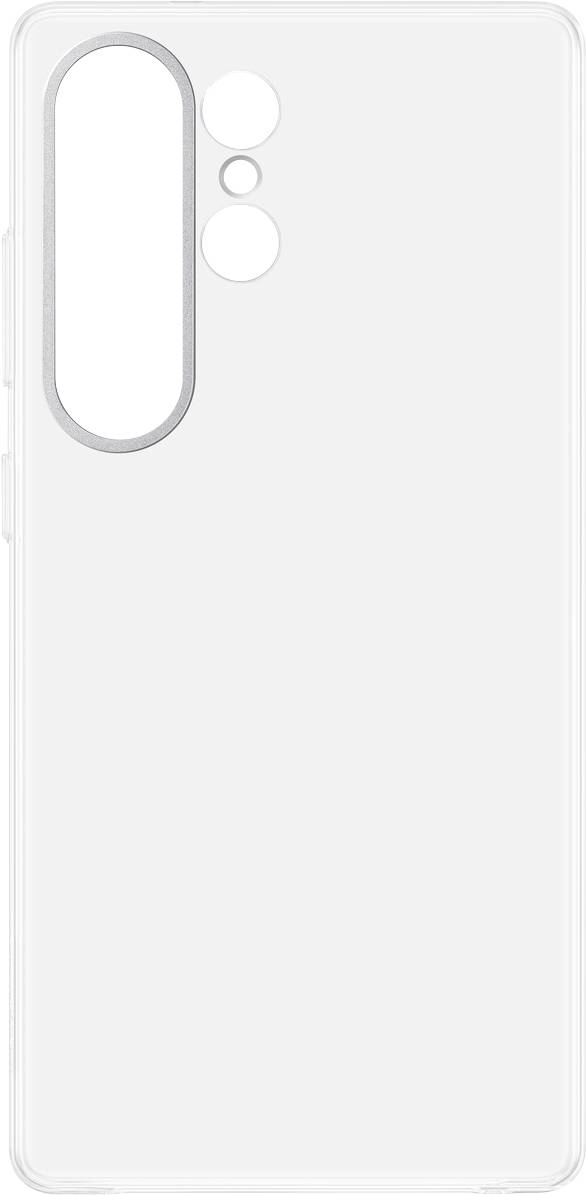 Átlátszó telefontok, amely három kamera és vaku helyét mutatja egy sima, kristálytiszta felületen.