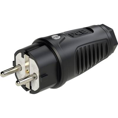Egy fekete elektromos dugasz két kerek fémcsatlakozóval.