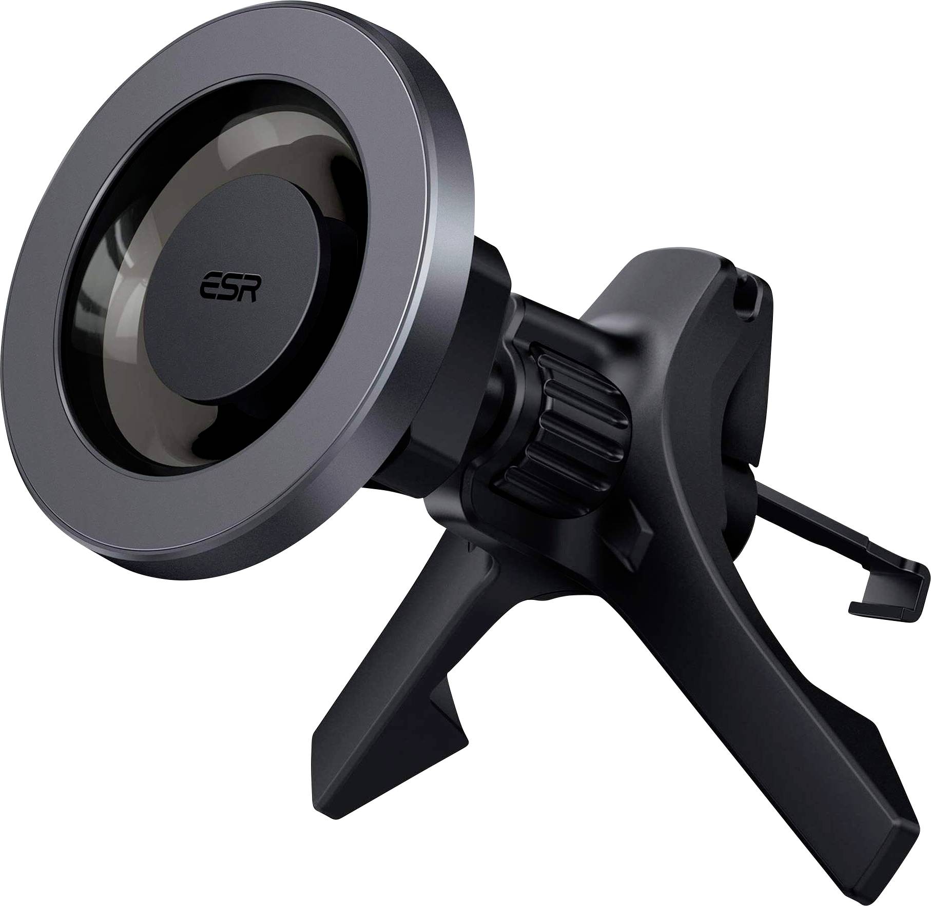 Autós telefontartó mágneses rögzítéssel, fekete színben, biztonságos és rugalmas smartphone-rögzítéshez vezetés közben.