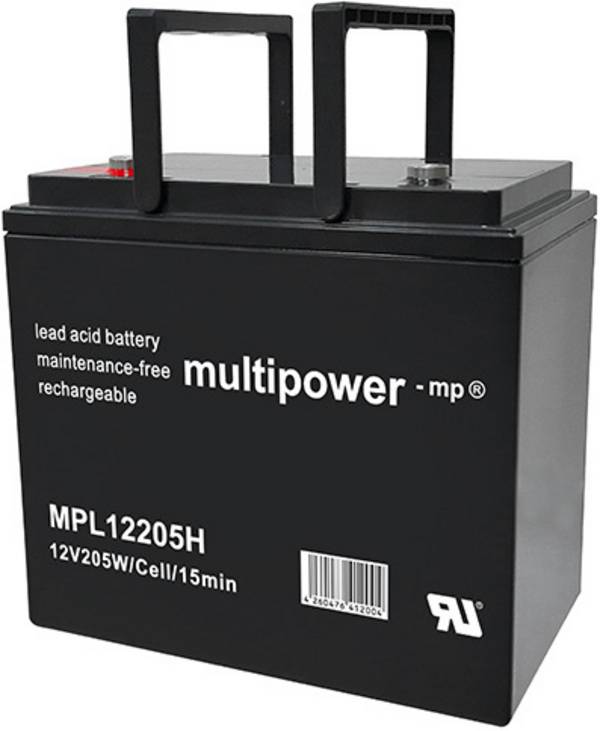 multipower MPL12205H Ólomakku 12 V 55 Ah Ólom-vlies (AGM) (Sz x Ma x Mé) 226 x 207 x 135 mm M6 csavaros csatlakozó Karbantartásmentes, Kis önkisülés