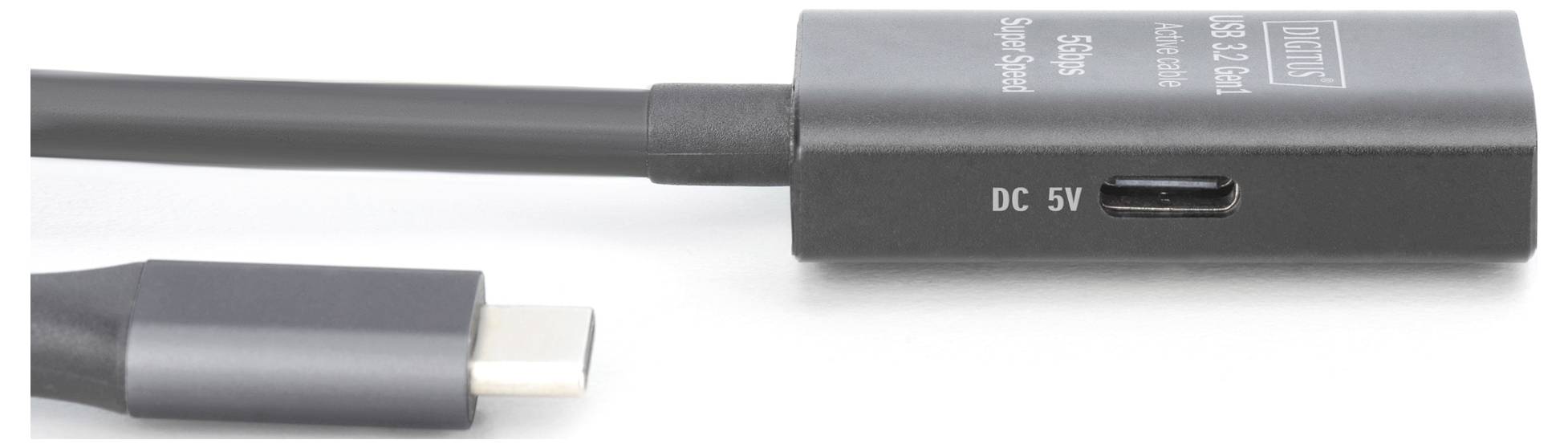 Digitus USB C kábel USB 3.2 Gen1, USB 3.2 Gen1, USB 3.0 USB-C®, USB-C® alj, USB-C® dugó 5.00 m Fekete aktív, jelerősítés-2
