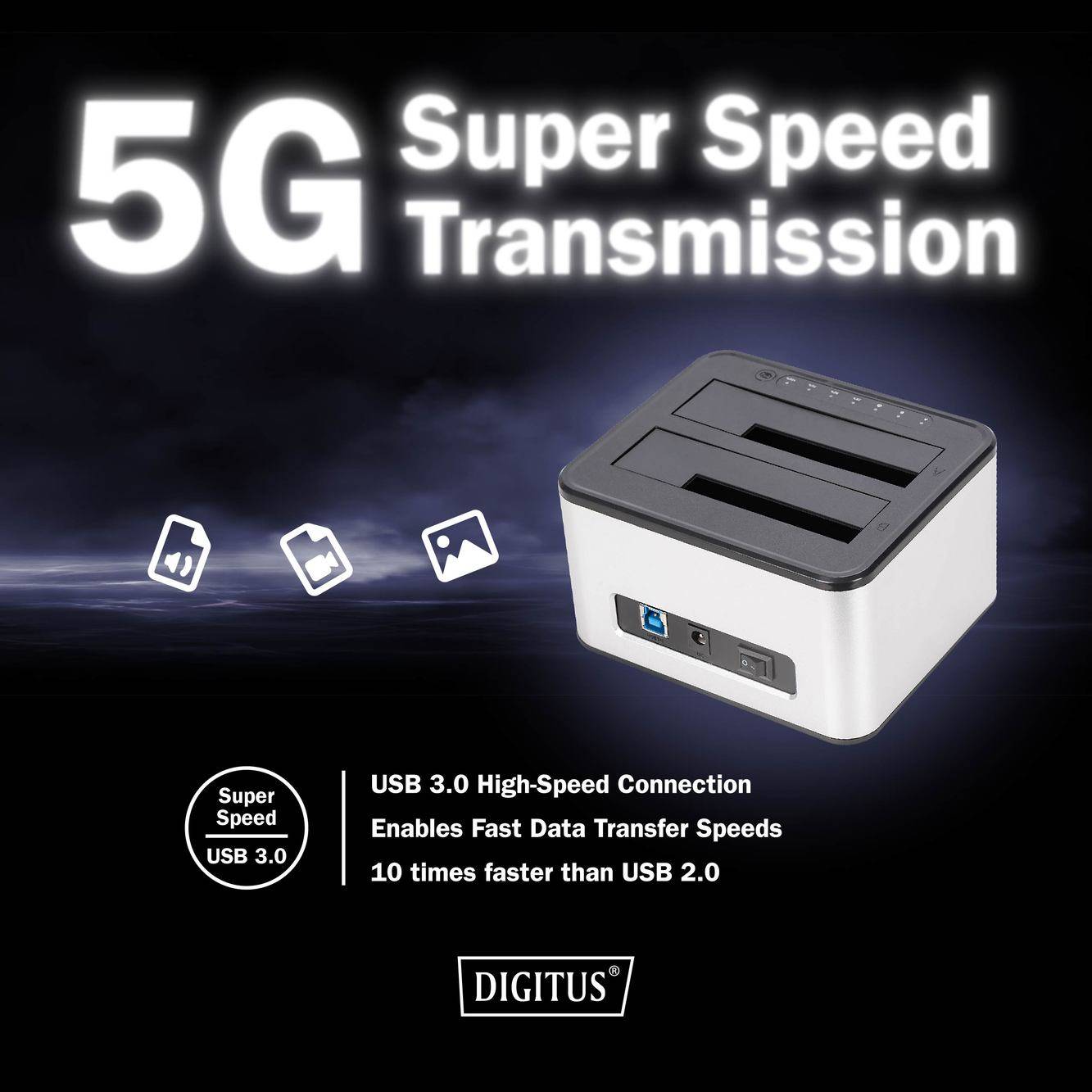 Digitus DA-71540-2 USB-A, USB, USB-A (USB 3.0) SATA, SATA 6 Gb/s, SATA I, SATA II, SATA III Merevlemez másoló állomás 2.-8