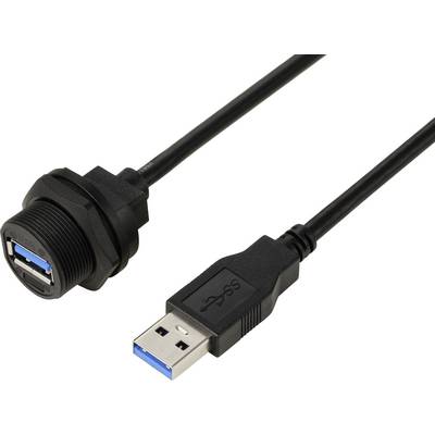 USB 3.0 kábel csatlakozóval. Bal oldali csatlakozó rögzítve, jobb oldali csatlakozó szabadon, USB-dugvillával. Adatátvitelre alkalmas.