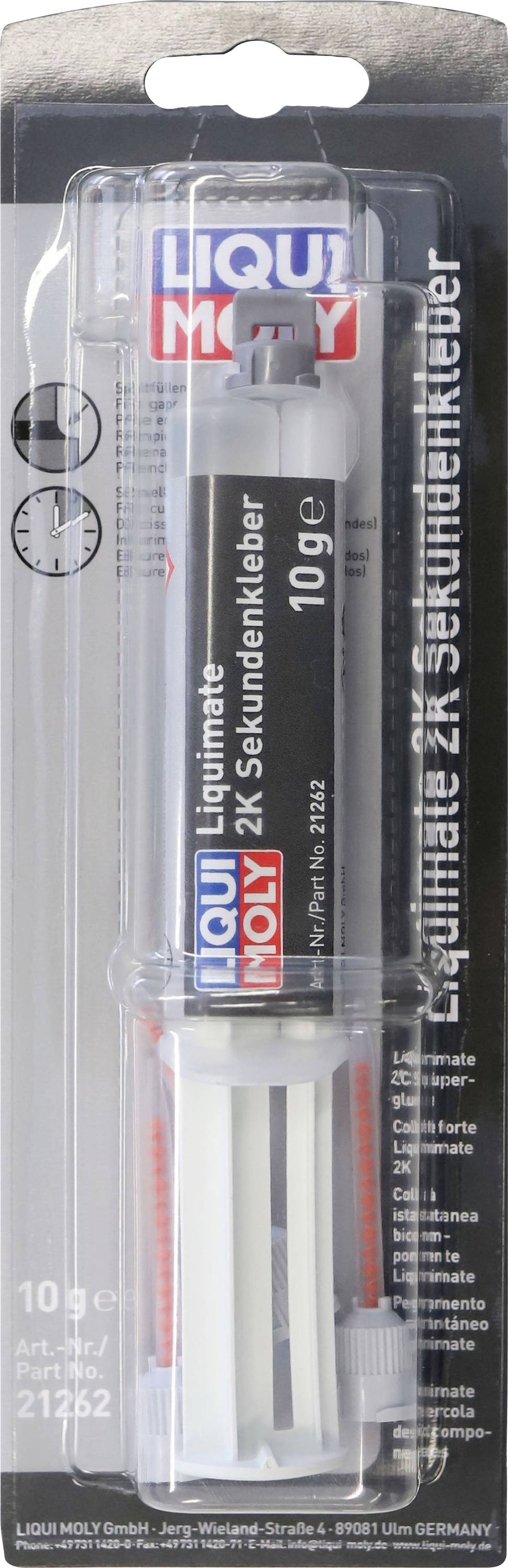Egy Liqui Moly 2K pillanatragasztó, 10g, kétoldalú fecskendő. Felhasználás: Különböző anyagok gyors ragasztása.