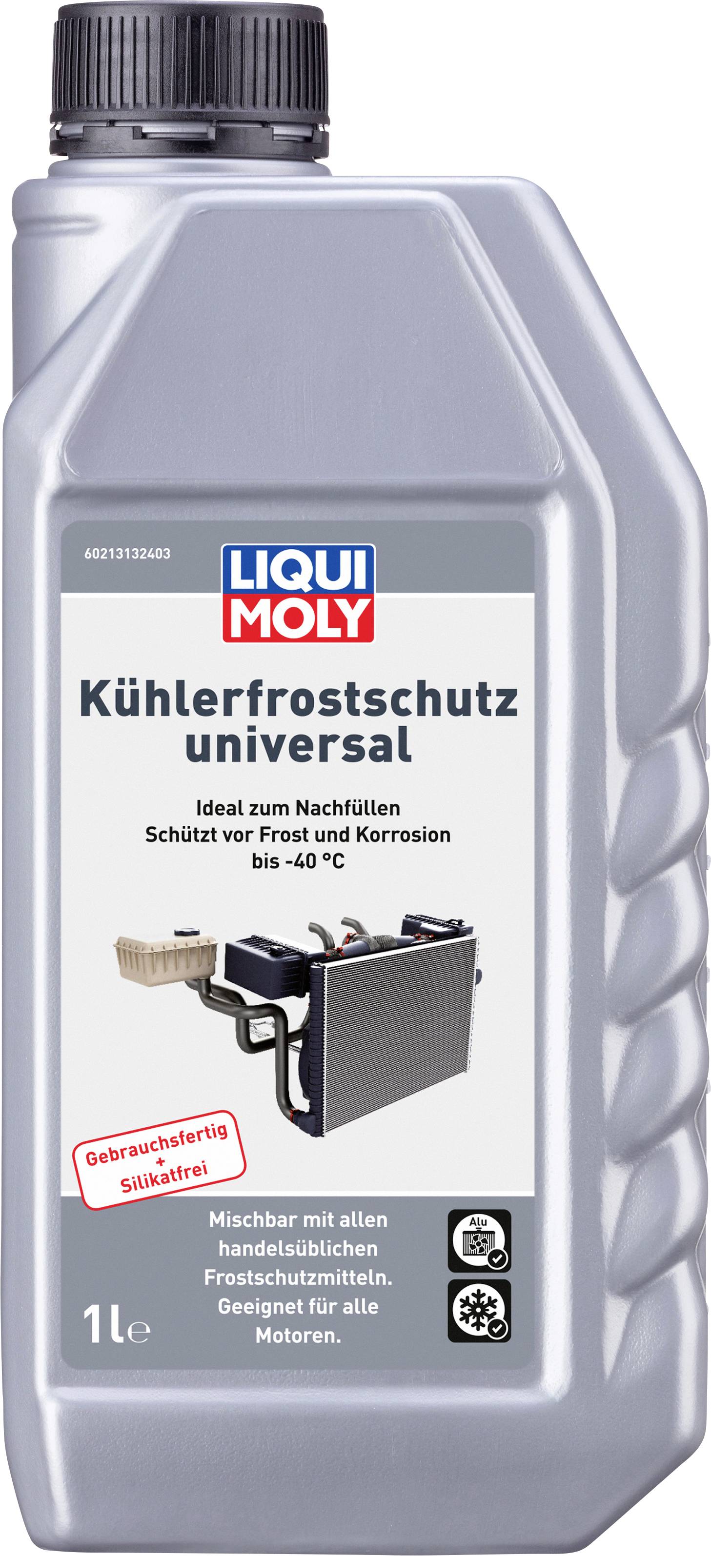 Egy liter Liqui Moly hűtőfolyadék. A 'Hűtőfolyadék univerzális' -40°C-ig véd fagy és korrózió ellen.