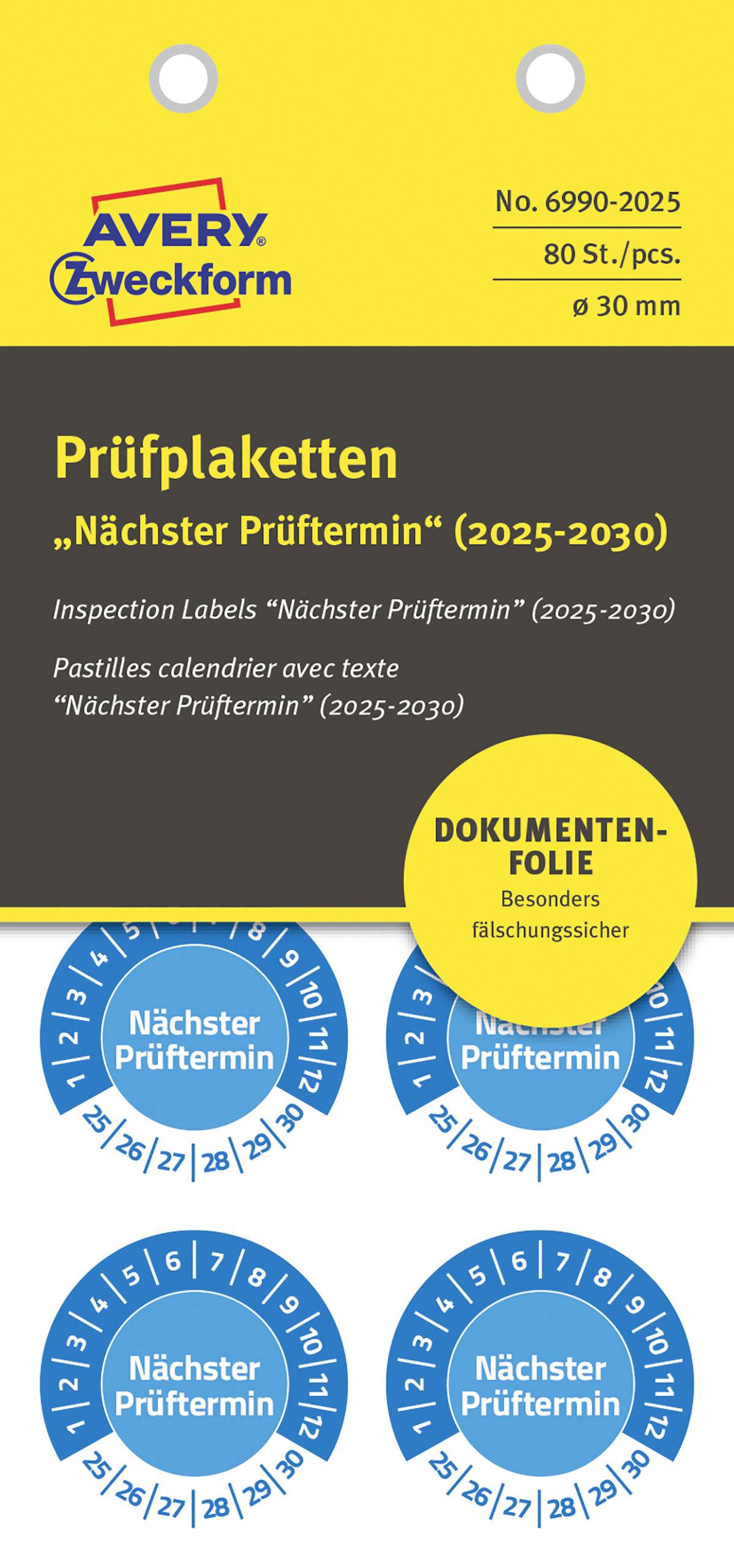 Avery-Zweckform 6990-2025 Ellenőrző plakett Kék Öntapadó fólia (Ø) 30 mm 30 mm 80 db
