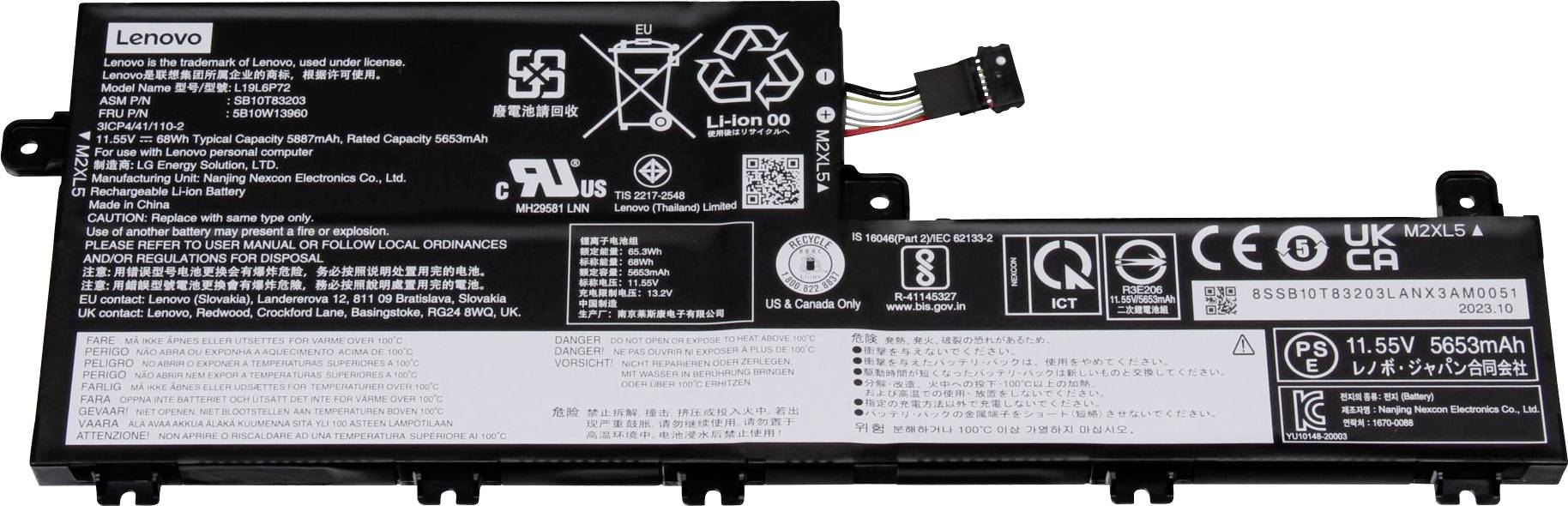 Lenovo Notebook akku Akku 5B10W13960 11.55 V 5887 mAh Lenovo