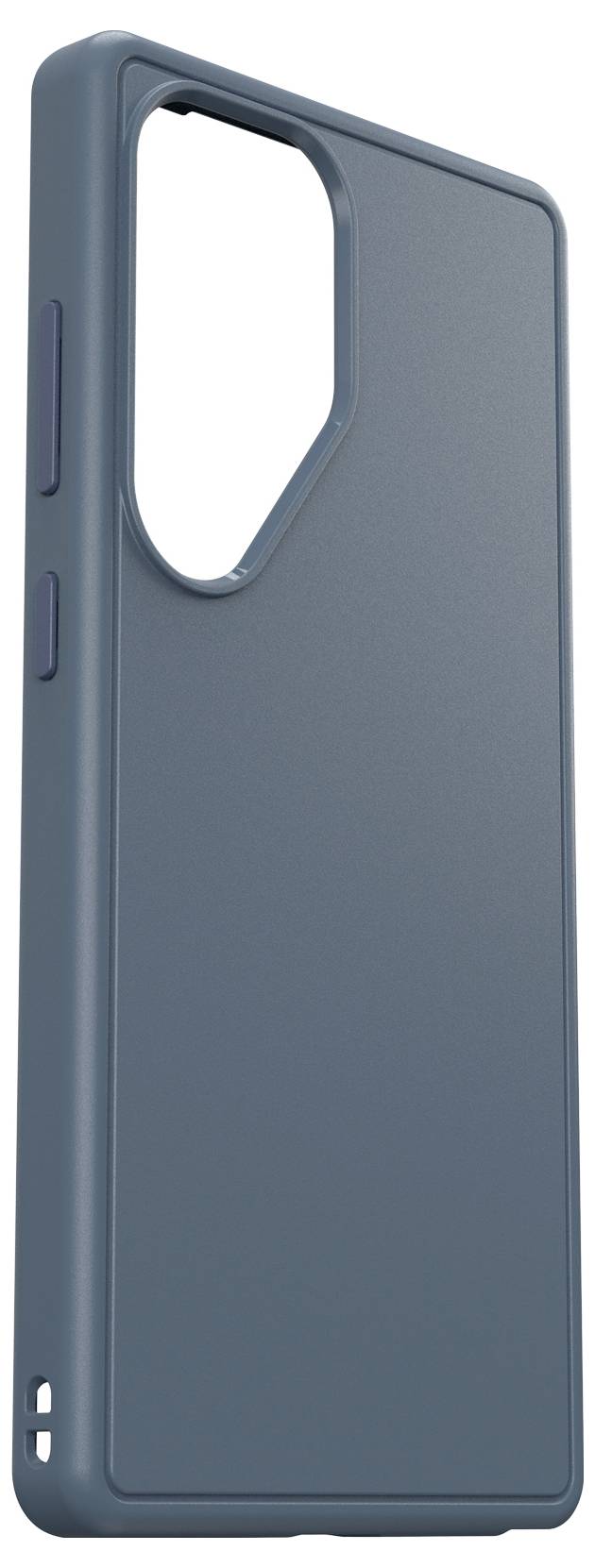 Sötétkék okostelefon védőtok kamera- és gombnyílásokkal, minimalista dizájnban.