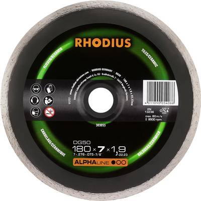 Rhodius 303055 Gyémánt bevonatú vágótárcsa 180 mm 1 db Csempe, Kerámia