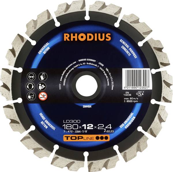Rhodius    304464  Gyémánt bevonatú vágótárcsa  180 mm  1 db  Beton