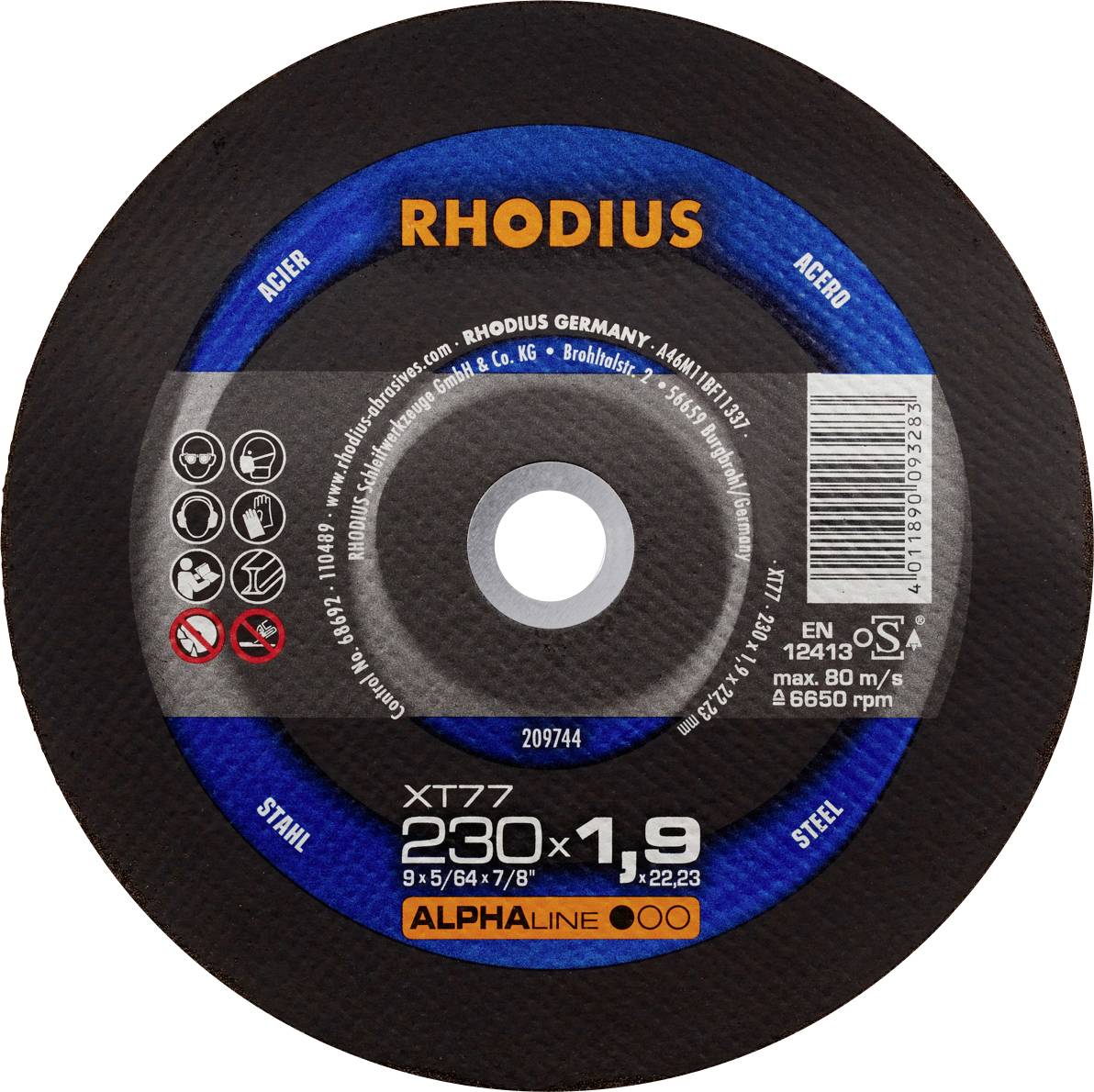 Rhodius 209744 Vágótárcsa, egyenes 230 mm 1 db Acél