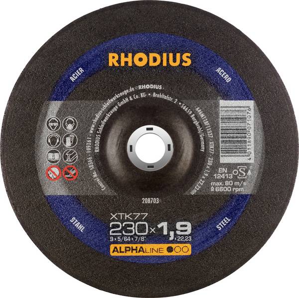 Rhodius    208703  Vágótárcsa, hajlított  230 mm  1 db  Acél