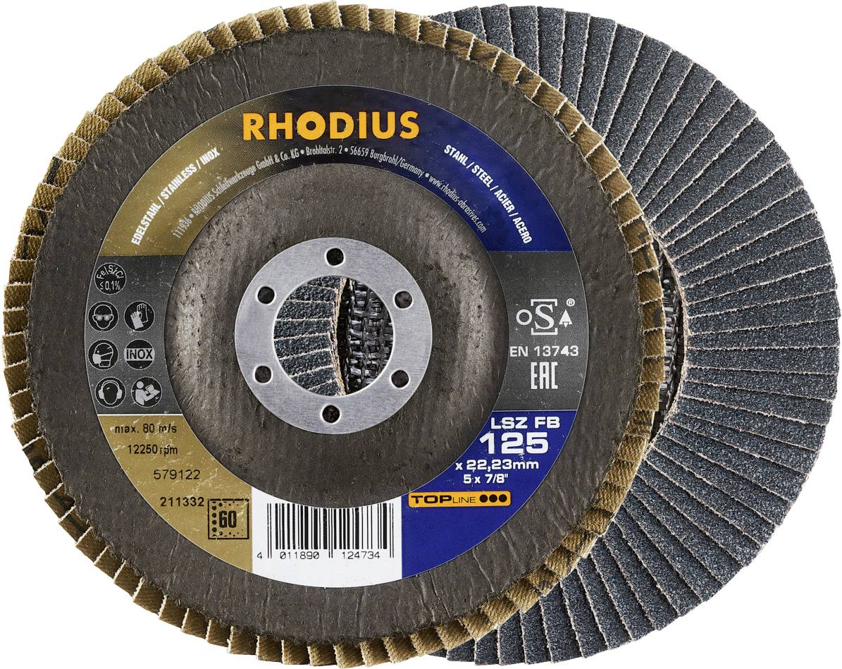 Rhodius 211332 Felületcsiszoló korong Ø 125 mm Furat átmérő 22.23 mm Szemcsézet 60 Nemesacél, Acél 1 db