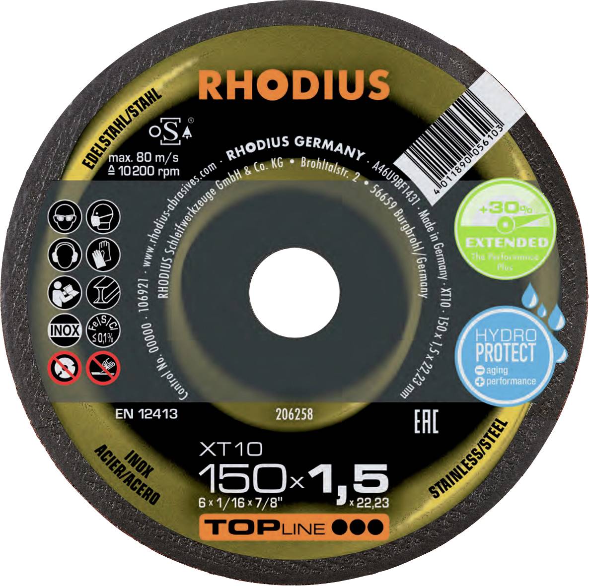 Rhodius 206258 Vágótárcsa, egyenes 150 mm 1 db Nemesacél, Acél
