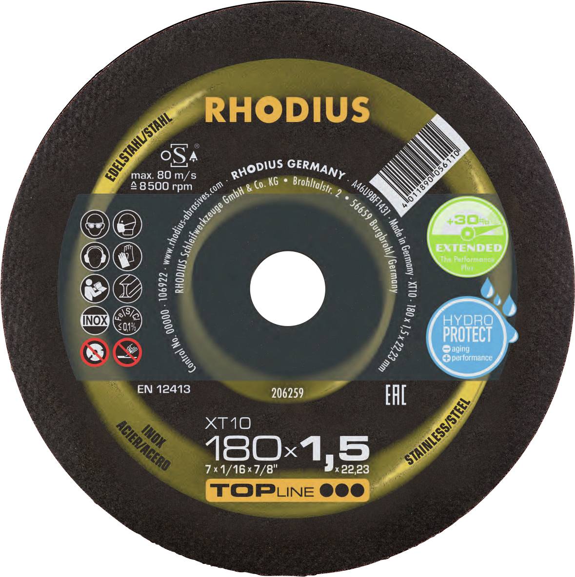 Rhodius 206259 Vágótárcsa, egyenes 180 mm 1 db Nemesacél, Acél