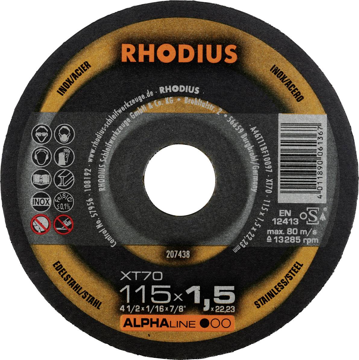 Rhodius 207438 Vágótárcsa, egyenes 115 mm 1 db Nemesacél, Acél