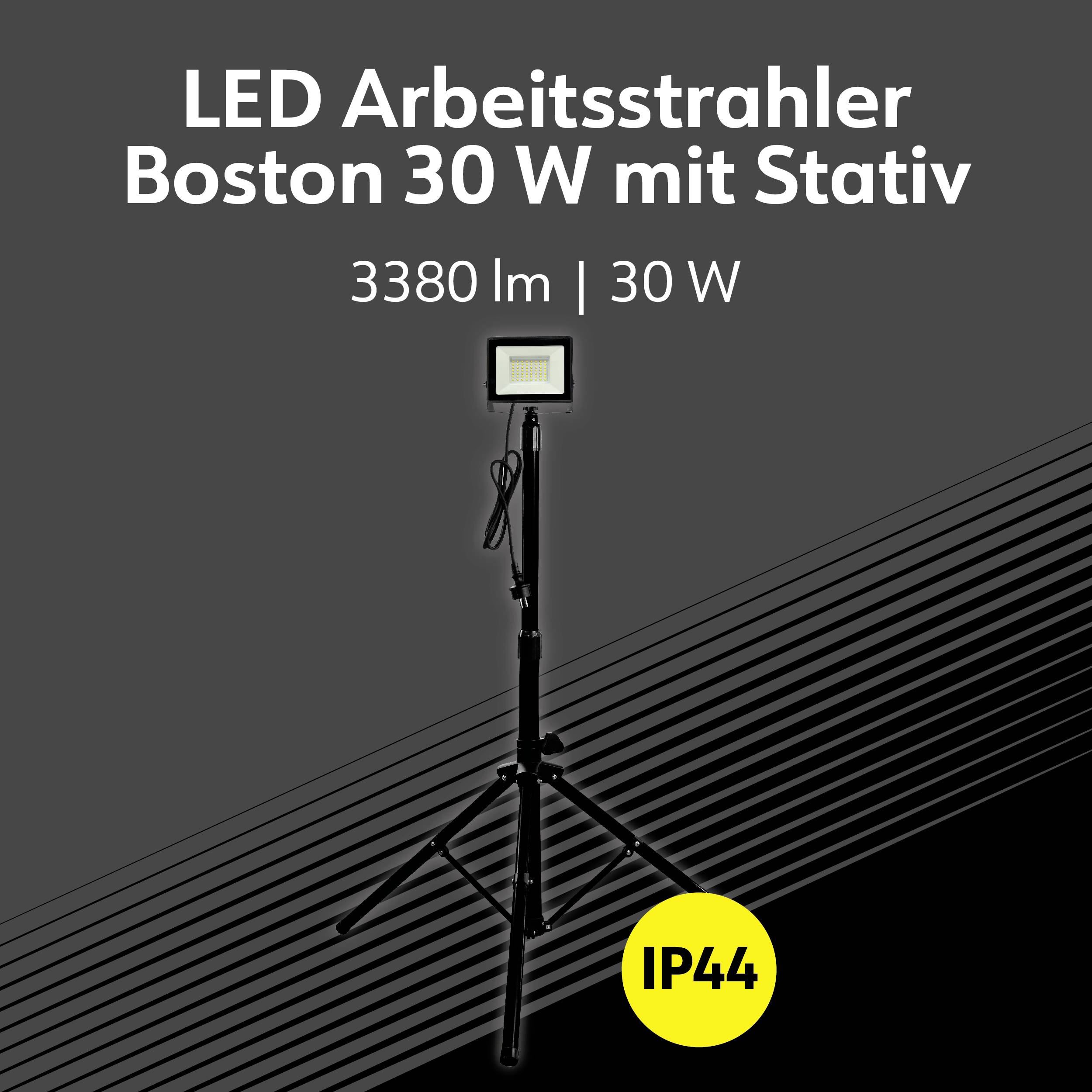 LED-munkalámpa állvánnyal, 3380 lumen, 30 watt, IP44 védettségi fokozat.